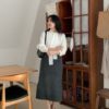 斯文雙開衩人字紋長裙 - Image 6