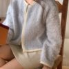 溫柔風毛毛拼色開胸外套 - Image 5