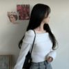 純色簡約翻領絨面TOP - Image 3